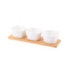 REGULAR ZEST. 3 DIPÓW KWADRATOWYCH Z PORCELANY KREMOWEJ 150 ML NA BAMBUSOWEJ PODSTAWIE 28X8.5X1CM