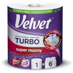 VELVET RĘCZNIK PAPIEROWY KUCHENNY TURBO SUPER MOCNY BIAŁY CHŁONNY 3 WARSTWY