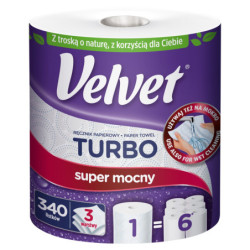 VELVET RĘCZNIK PAPIEROWY KUCHENNY TURBO SUPER MOCNY BIAŁY CHŁONNY 3 WARSTWY