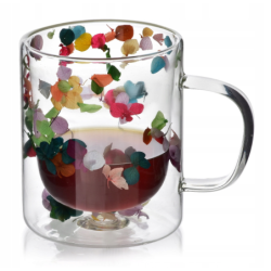 Kubek szklany z podwójnymi ściankami 300ml PETER FLOWERS suszone kwiaty