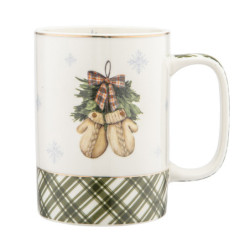 Kubek świąteczny porcelanowy New Bone China Altom Design Świąteczne Drzewko Rękawiczki 380 ml
