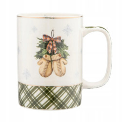 Kubek świąteczny porcelanowy New Bone China Altom Design Świąteczne Drzewko Rękawiczki 380 ml