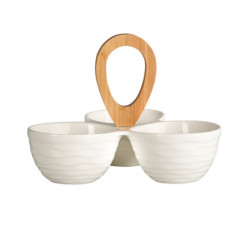 Miseczki do dipów i przekąsek porcelanowe z bambusowym uchwytem Altom Design Regular kremowe, 3 szt.