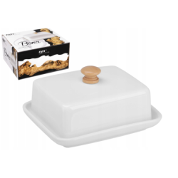 Maselniczka porcelanowa maselnica pojemnik na masło z pokrywką Bona biała