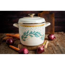 Wysoki garnek emaliowany z pokrywką, 20 cm 5.1L, jasnokremowy, Green Line