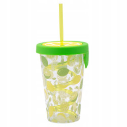 KUBEK Z TWORZYWA ZE SŁOMKą I SILIKONOWą POKRYWKą 500 ML 9X13.5CM DEK. LIMONKA