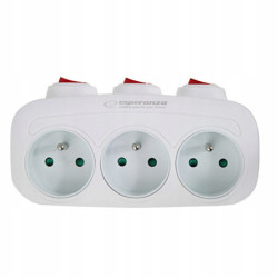 ESPERANZA ROZGAŁĘŹNIK ELEKTRYCZNY 3 GNIAZDA Z WYŁĄCZNIKAMI BIAŁY