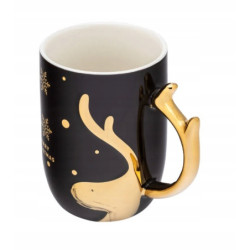 Kubek świąteczny porcelanowy z ozdobnym uchem Altom Design Renifer czarny 400 ml