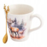 Kubek świąteczny porcelanowy ze złotą łyżeczką w pudełku Jeleń 480 ml
