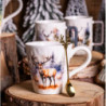 Kubek świąteczny porcelanowy ze złotą łyżeczką w pudełku Jeleń 480 ml
