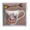 Kubek świąteczny porcelanowy ze złotą łyżeczką w pudełku Jeleń 480 ml