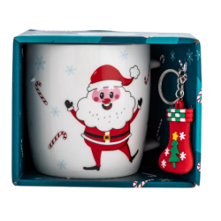 Kubek świąteczny porcelanowy z brelokiem Mikołaj 380 ml opakowanie prezentowe