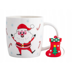 Kubek świąteczny porcelanowy z brelokiem Mikołaj 380 ml opakowanie prezentowe