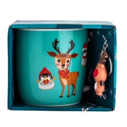 Kubek świąteczny porcelanowy z brelokiem Renifer 380 ml opakowanie prezentowe