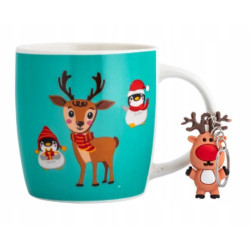 Kubek świąteczny porcelanowy z brelokiem Renifer 380 ml opakowanie prezentowe