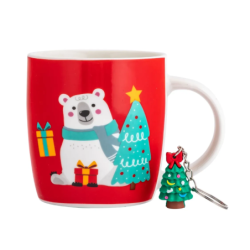 Kubek świąteczny porcelanowy z brelokiem Niedźwiadek 380 ml opakowanie prezentowe
