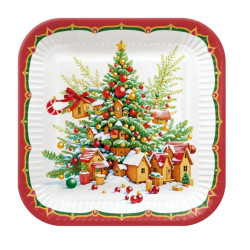 Talerz papierowy kwadratowy "Cute Santa Claus", 23 x 23 cm, 8 szt.