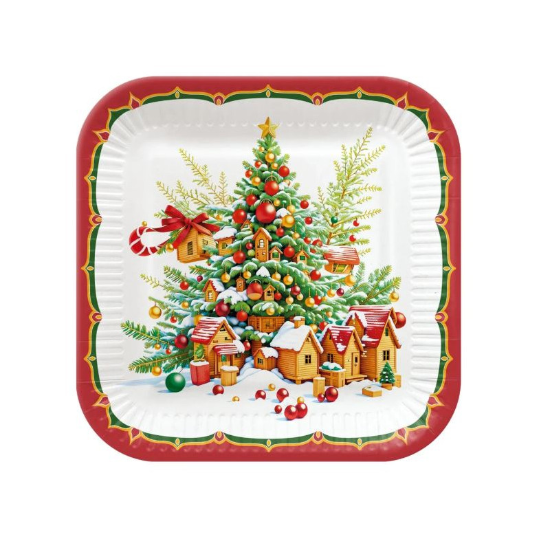Talerz papierowy kwadratowy "Cute Santa Claus", 23 x 23 cm, 8 szt.