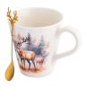 Kubek świąteczny porcelanowy ze złotą łyżeczką w pudełku Jeleń 480 ml