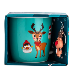 Kubek świąteczny porcelanowy z brelokiem Renifer 380 ml opakowanie prezentowe