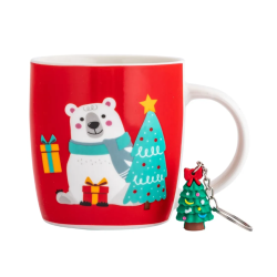 Kubek świąteczny porcelanowy z brelokiem Niedźwiadek 380 ml opakowanie prezentowe