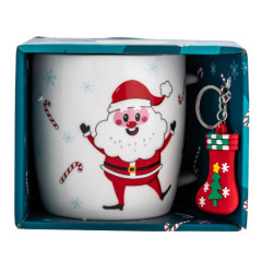 Kubek świąteczny porcelanowy z brelokiem Mikołaj 380 ml opakowanie prezentowe