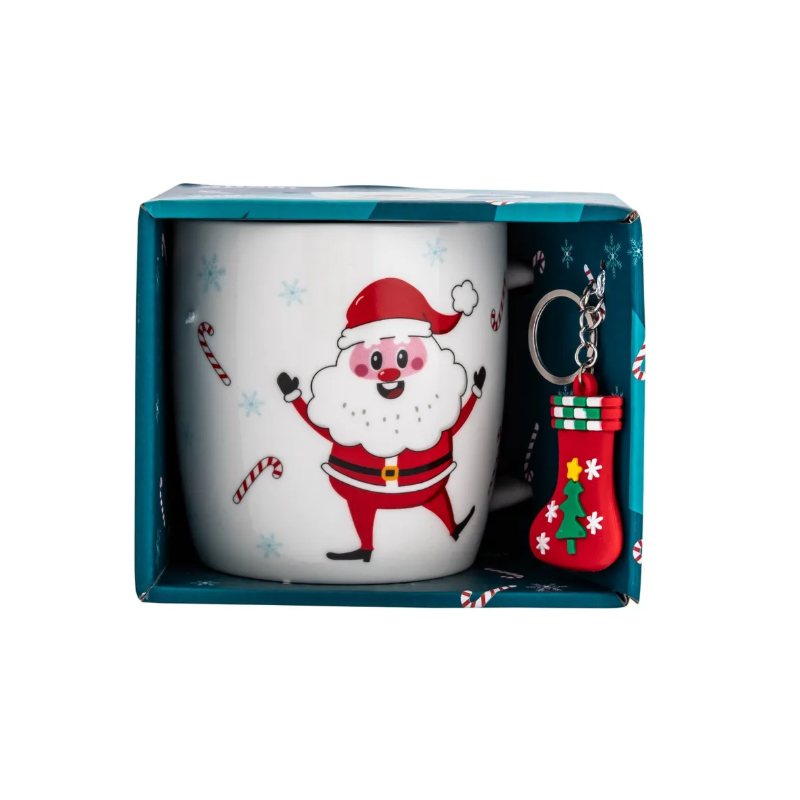 Kubek świąteczny porcelanowy z brelokiem Mikołaj 380 ml opakowanie prezentowe