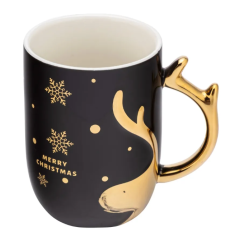 Kubek świąteczny porcelanowy z ozdobnym uchem Altom Design Renifer czarny 400 ml