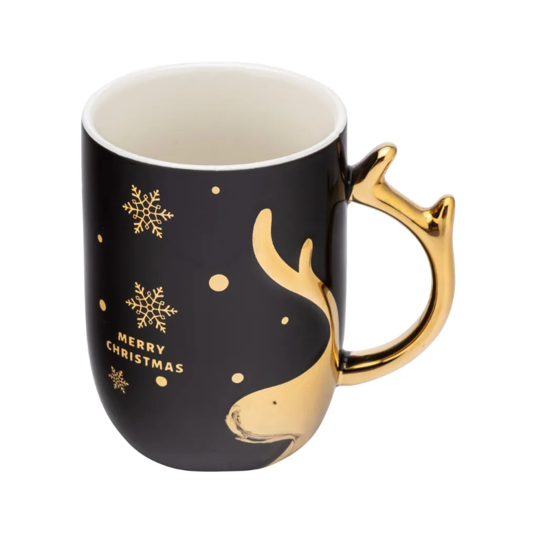 Kubek świąteczny porcelanowy z ozdobnym uchem Altom Design Renifer czarny 400 ml