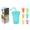 Zestaw 6 kubków 380ml z pokrywką i słomką, mix kolorów, plastikowe