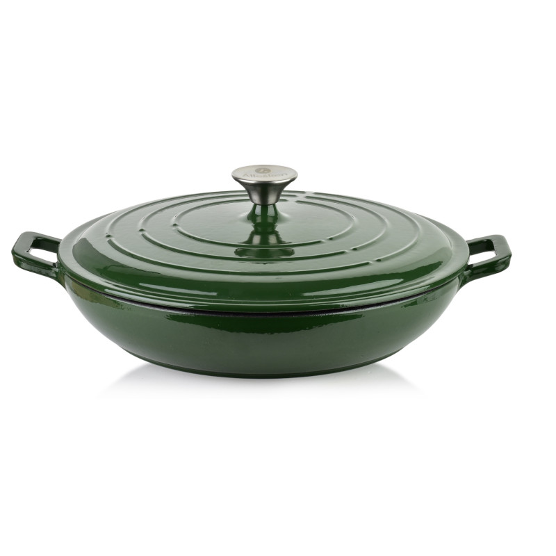 VERDELUXE BRYTFANNA ŻELIWNA GARNEK NISKI 31CM ZIELONY 2,8L GĘSIARKA