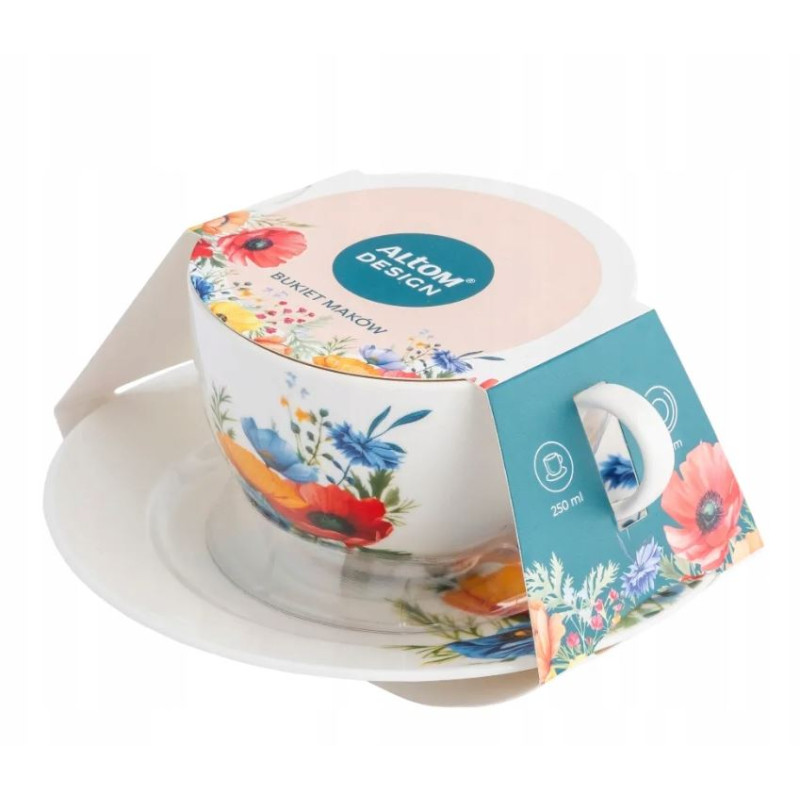 Filiżanka ze spodkiem do kawy herbaty Altom Design Bukiet Maków 250 ml