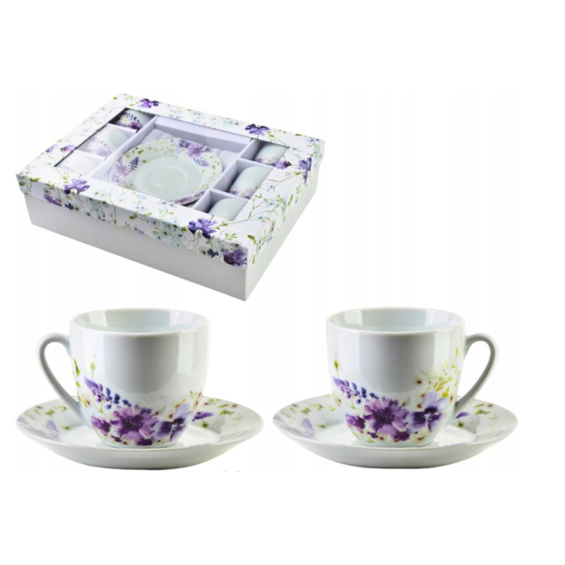 Komplet filiżanek zestaw 6 filiżanek ze spodkami JOY 250ml porcelanowe