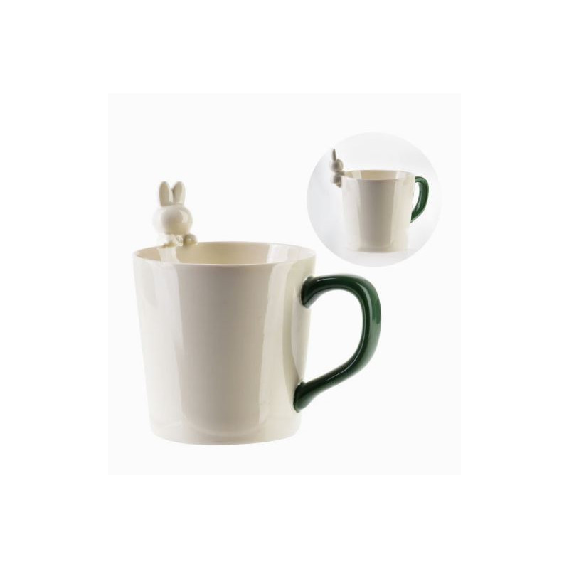KUBEK PORCELANOWY DUŻY DO KAWY HERBATY BIAŁY Z KRÓLICZKIEM 350ml