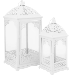 Zestaw 2 sztuk lampion latarenka dekoracyjna biała Altom Design 31/42 cm