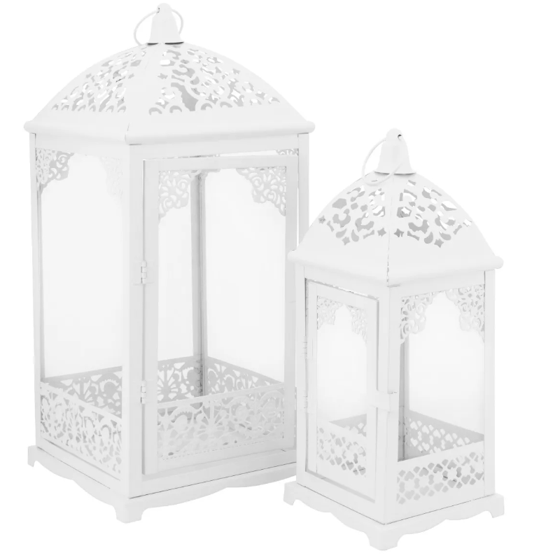 Zestaw 2 sztuk lampion latarenka dekoracyjna biała Altom Design 31/42 cm