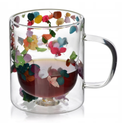 Kubek szklany z podwójnymi ściankami 300ml PETER FLOWERS suszone kwiaty