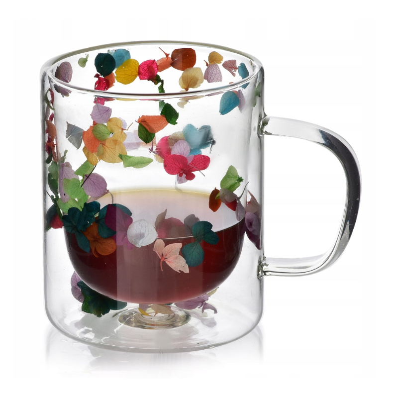 Kubek szklany z podwójnymi ściankami 300ml PETER FLOWERS suszone kwiaty