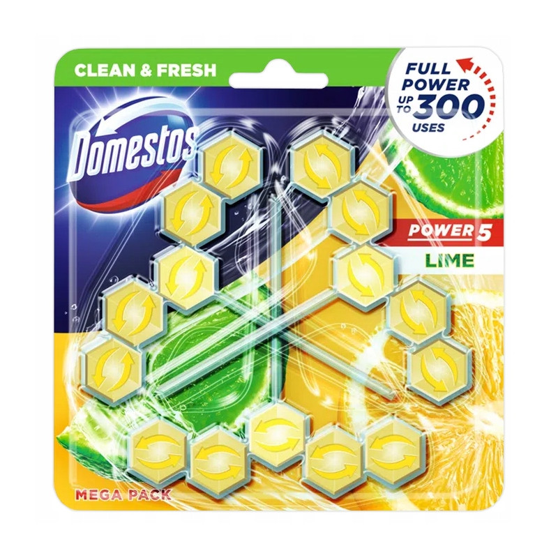DOMESTOS Power5 Lime - Zawieszka do WC - 3x55g kostka