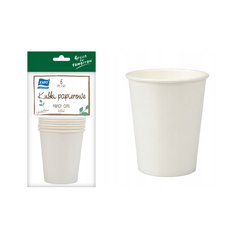 Kubki papierowe Białe 250 ml, 6 szt.