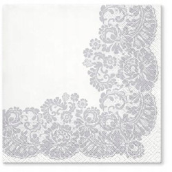 Serwetki "Koronkowa Ramka - Srebrna", PAW, 33 cm, 20 szt