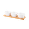 REGULAR ZEST. 3 DIPÓW KWADRATOWYCH Z PORCELANY KREMOWEJ 150 ML NA BAMBUSOWEJ PODSTAWIE 28X8.5X1CM
