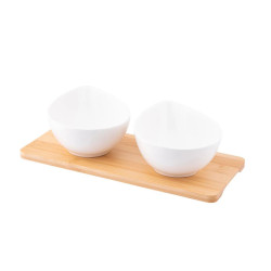 REGULAR ZEST. 2 DIPÓW ŁEZKA Z PORCELANY KREMOWEJ 300 ML NA BAMBUSOWEJ PODSTAWIE 28X12X1 CM