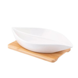 REGULAR NACZYNIE DZIELONE Z PORCELANY KREMOWEJ 26X14X4 CM NA BAMBUSOWEJ PODSTAWIE 19.5X19.5X1 CM