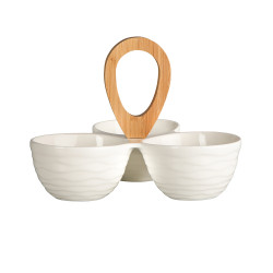Miseczki do dipów i przekąsek porcelanowe z bambusowym uchwytem Altom Design Regular kremowe, 3 szt.